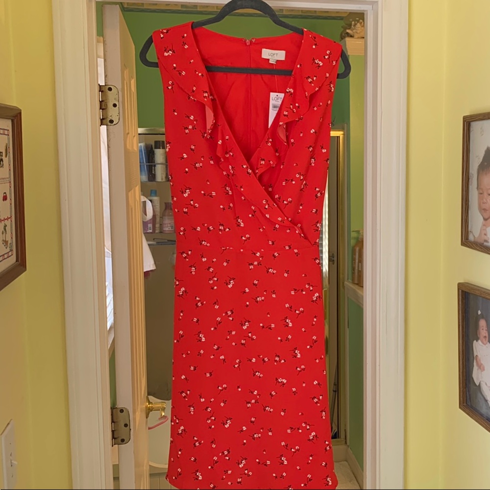 LOFT Red Sequin Embellished Sheath Dress